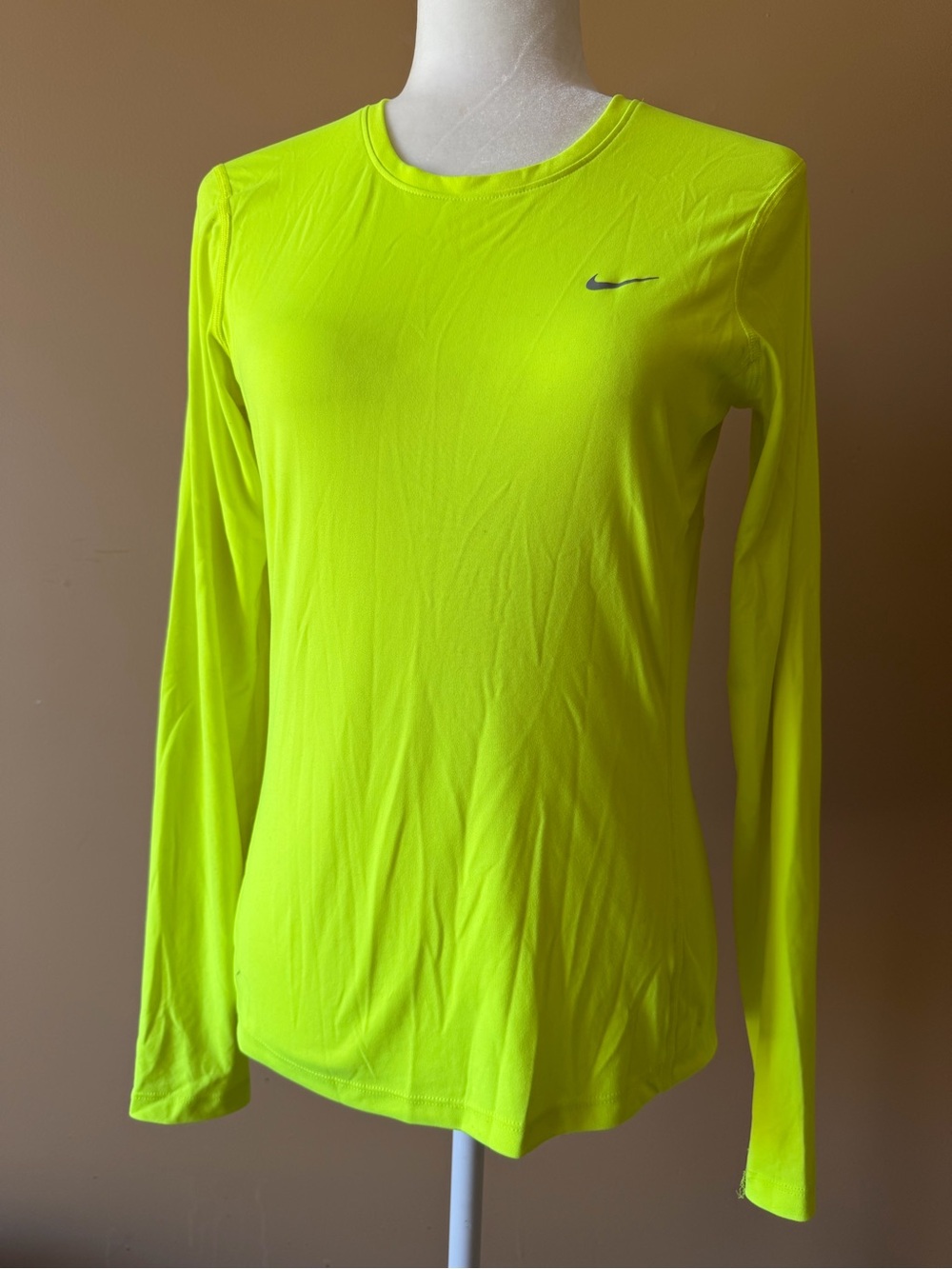 Nike High-Viz Neon Lime Green Performance Crewneck Training Tee Long Sleeve